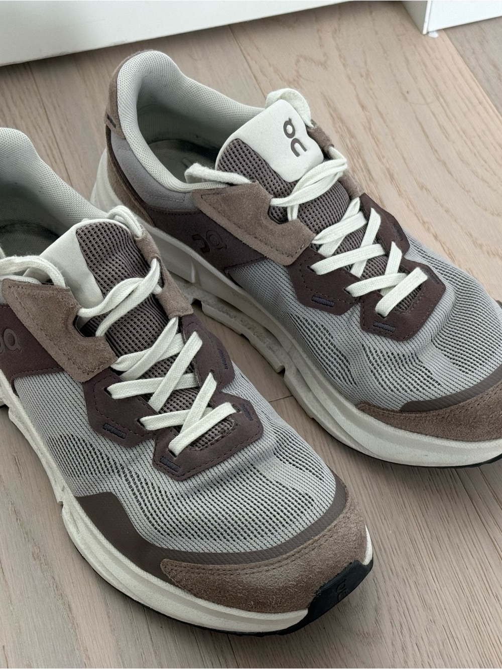On Running Men's Sneakers in Taupe and White with Brown Accents